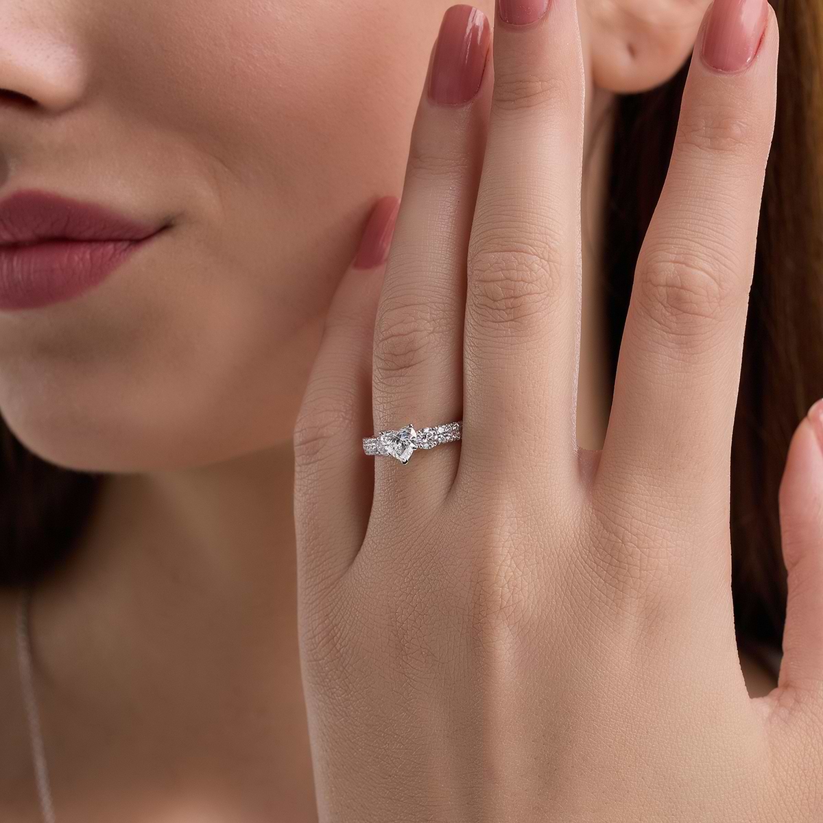 Additional Image 3 for  1 1/2 ctw Heart Lab Grown Diamond Engagement Ring with Double Row Side Accents