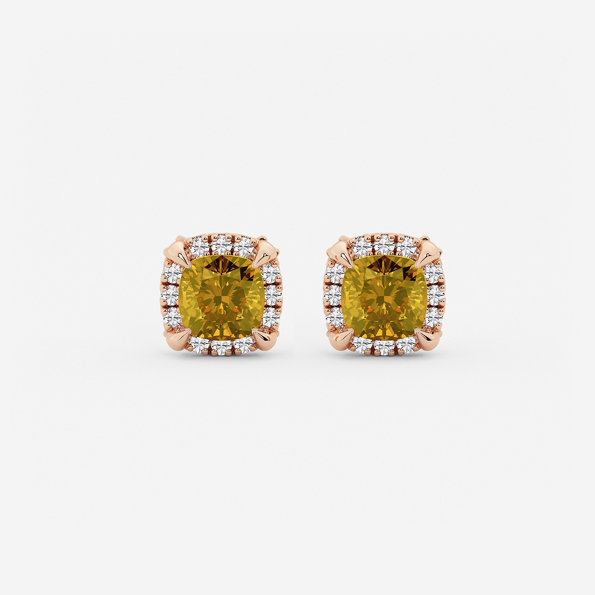 4.6 mm Cushion Cut Created Citrine and 1/4 ctw Round Lab Grown Diamond Shadow Halo Stud Earrings