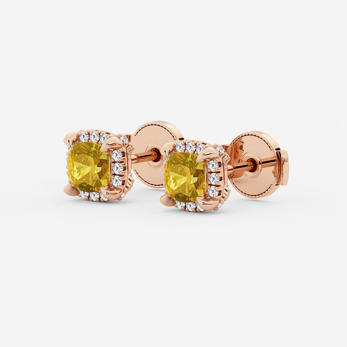 Additional Image 1 for  4.6 mm Cushion Cut Created Citrine and 1/4 ctw Round Lab Grown Diamond Shadow Halo Stud Earrings