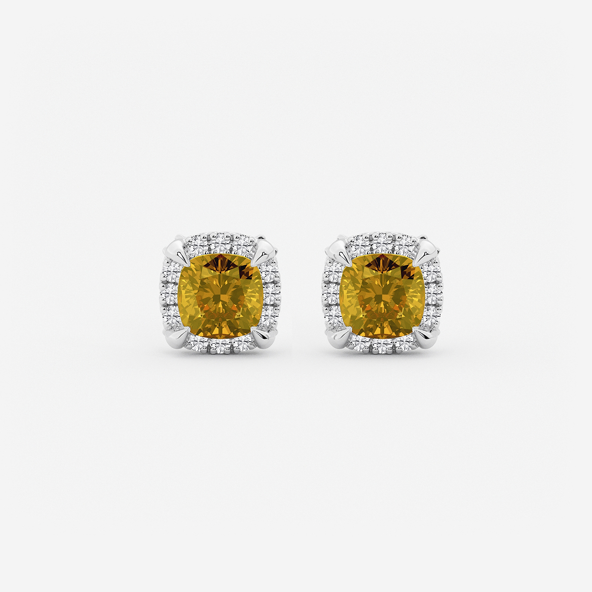 4.6 mm Cushion Cut Created Citrine and 1/4 ctw Round Lab Grown Diamond Shadow Halo Stud Earrings