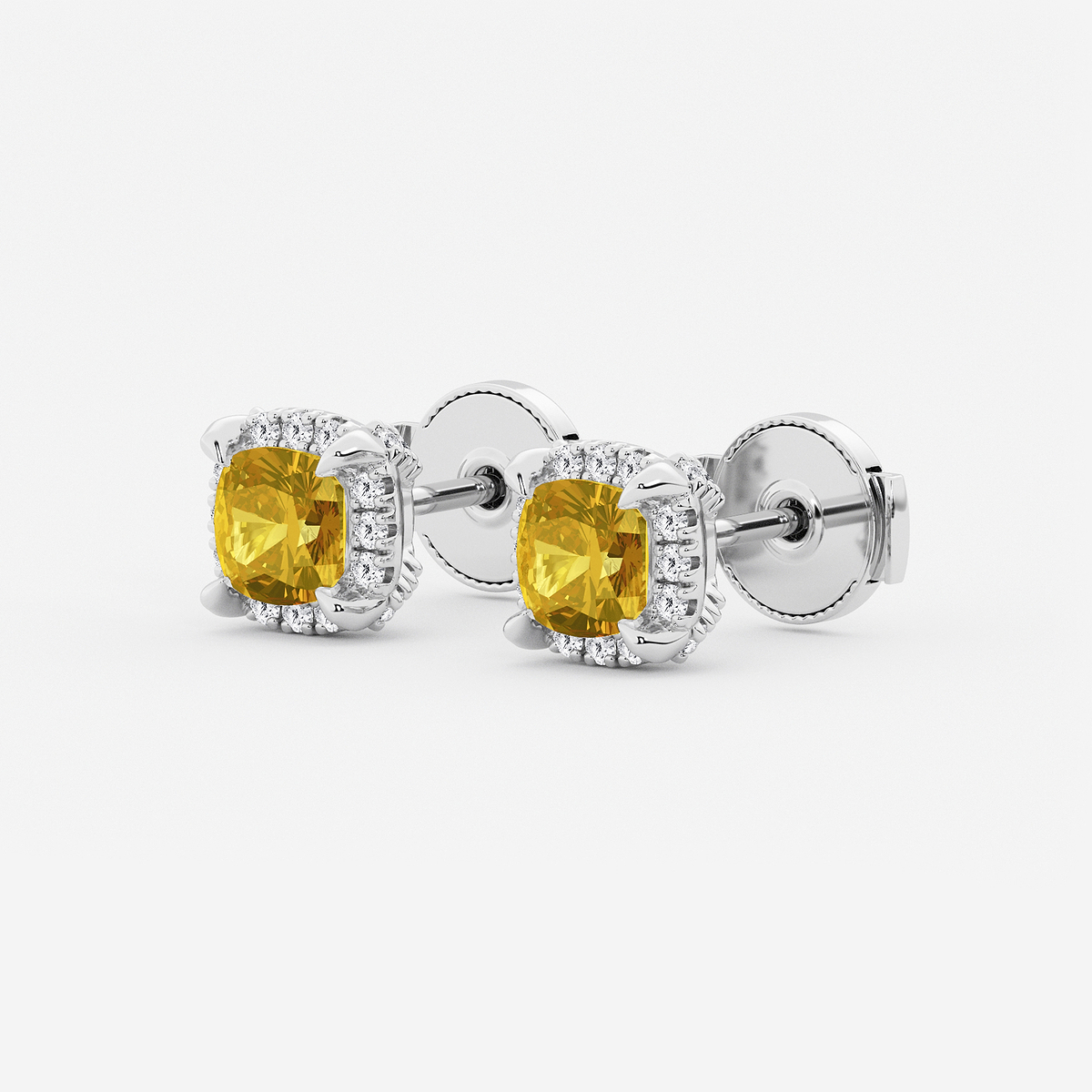 Additional Image 1 for  4.6 mm Cushion Cut Created Citrine and 1/4 ctw Round Lab Grown Diamond Shadow Halo Stud Earrings