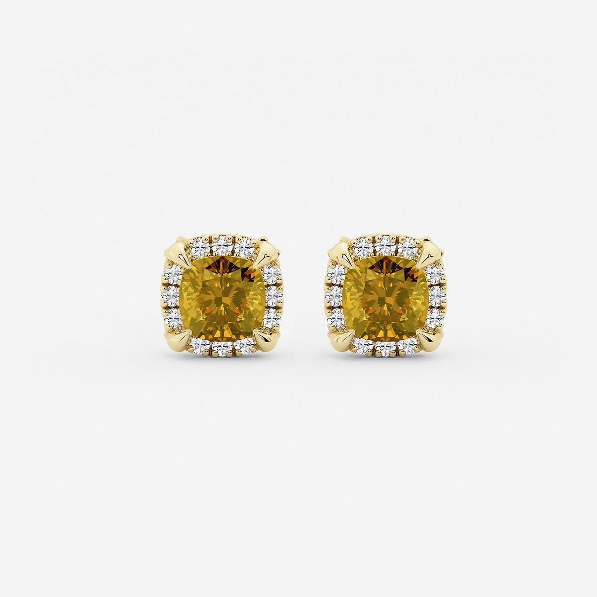 4.6 mm Cushion Cut Created Citrine and 1/4 ctw Round Lab Grown Diamond Shadow Halo Stud Earrings