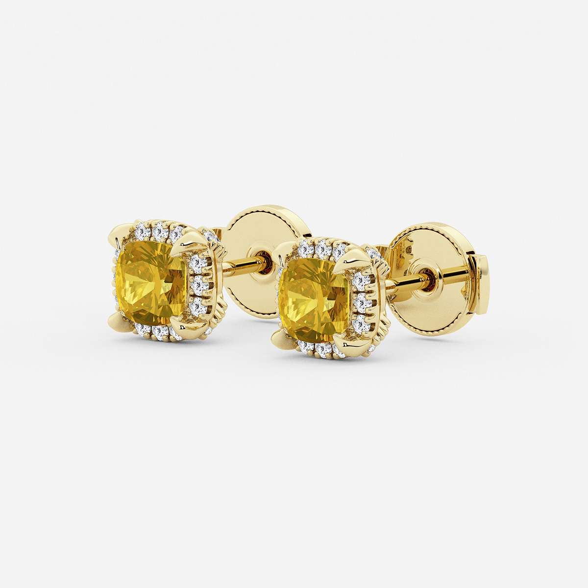 Additional Image 1 for  4.6 mm Cushion Cut Created Citrine and 1/4 ctw Round Lab Grown Diamond Shadow Halo Stud Earrings
