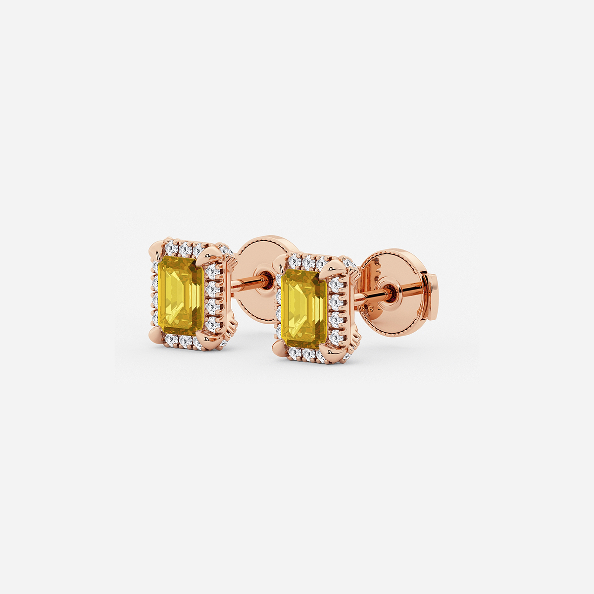 Additional Image 1 for  6x4 mm Emerald Cut Created Citrine and 1/4 ctw Round Lab Grown Diamond Shadow Halo Stud Earrings