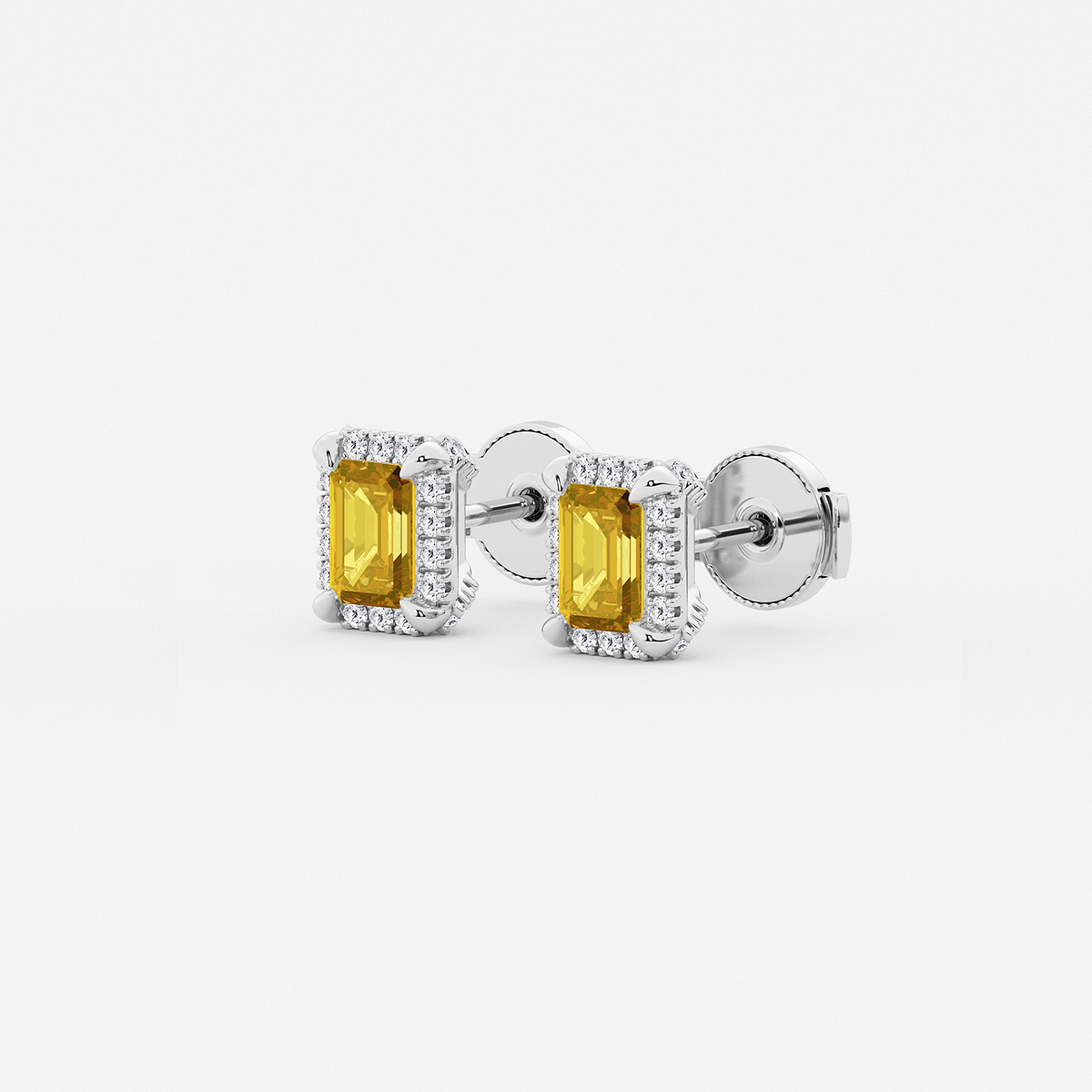 Additional Image 1 for  6x4 mm Emerald Cut Created Citrine and 1/4 ctw Round Lab Grown Diamond Shadow Halo Stud Earrings