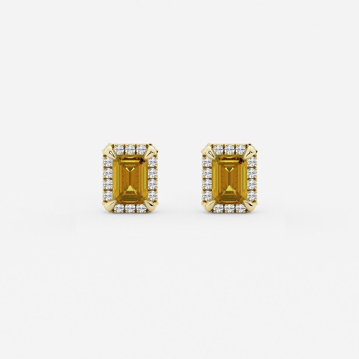 6x4 mm Emerald Cut Created Citrine and 1/4 ctw Round Lab Grown Diamond Shadow Halo Stud Earrings