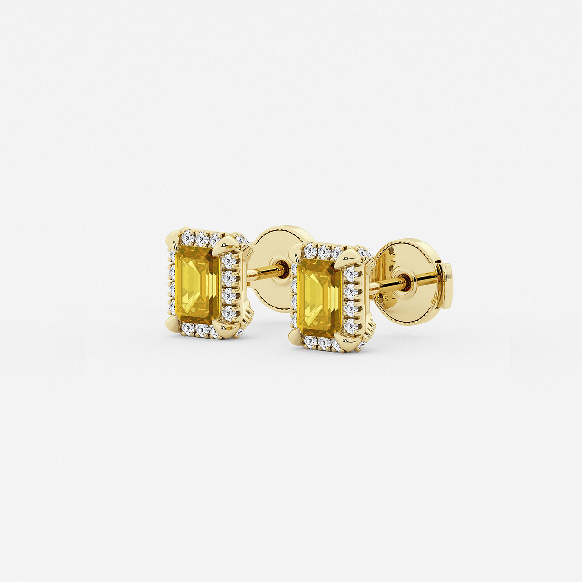 Additional Image 1 for  6x4 mm Emerald Cut Created Citrine and 1/4 ctw Round Lab Grown Diamond Shadow Halo Stud Earrings