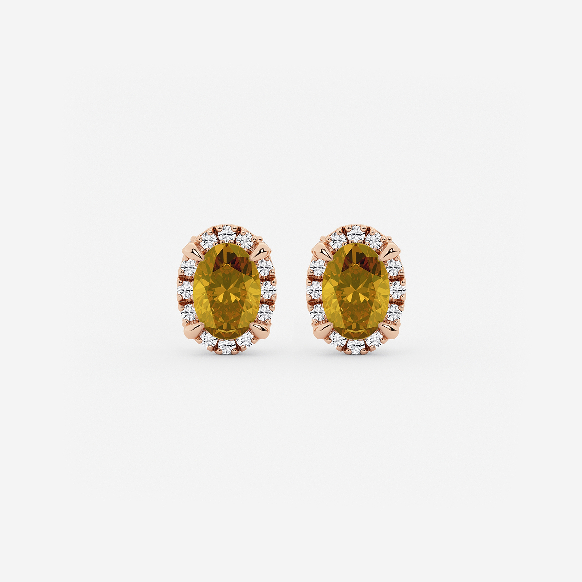6x4 mm Oval Created Citrine and 1/4 ctw Round Lab Grown Diamond Shadow Halo Stud Earrings