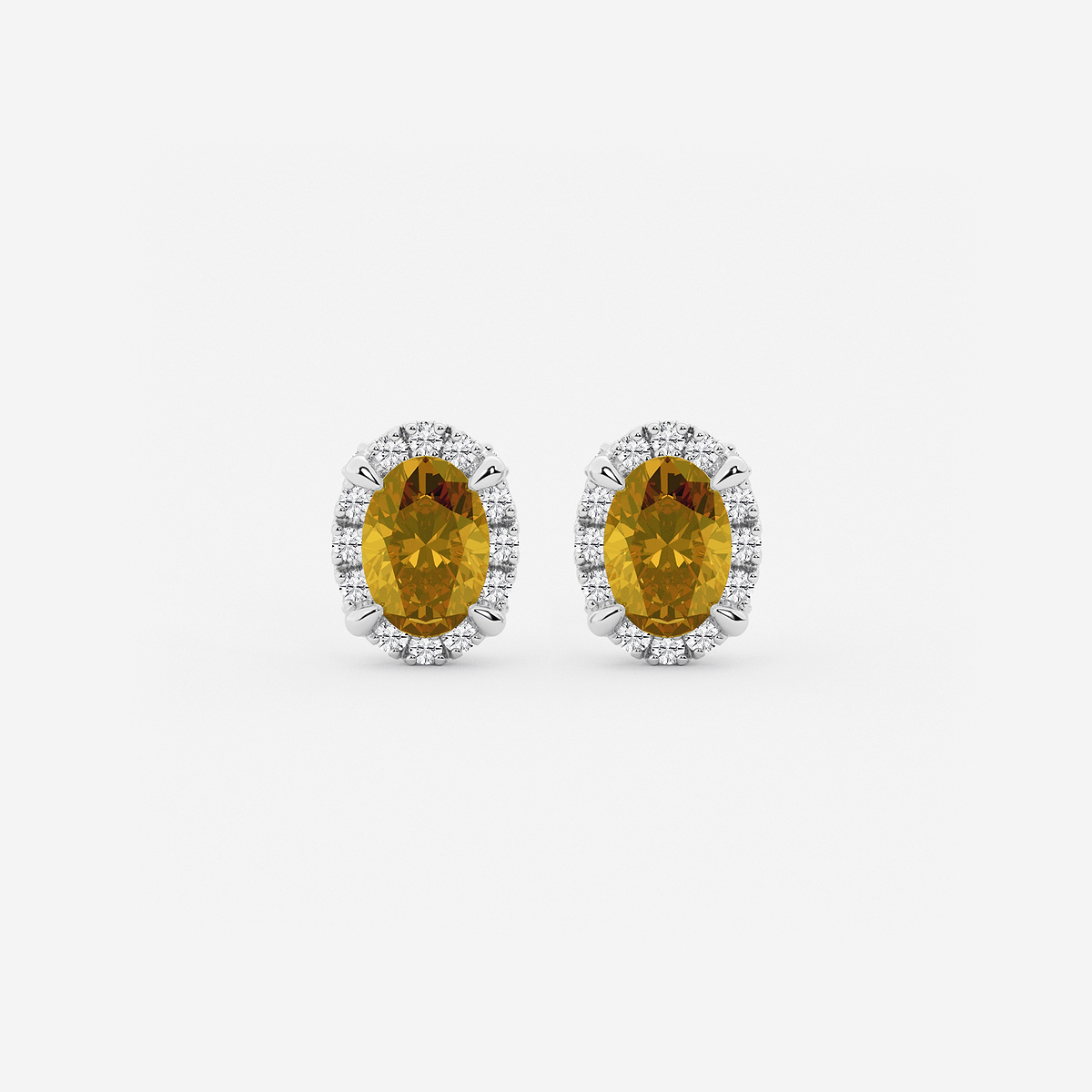 6x4 mm Oval Created Citrine and 1/4 ctw Round Lab Grown Diamond Shadow Halo Stud Earrings Platinum
