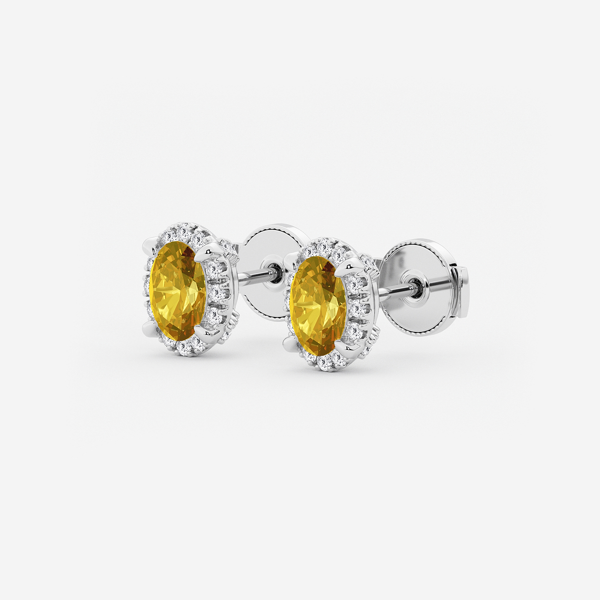 6x4 mm Oval Created Citrine and 1/4 ctw Round Lab Grown Diamond Shadow Halo Stud Earrings Platinum