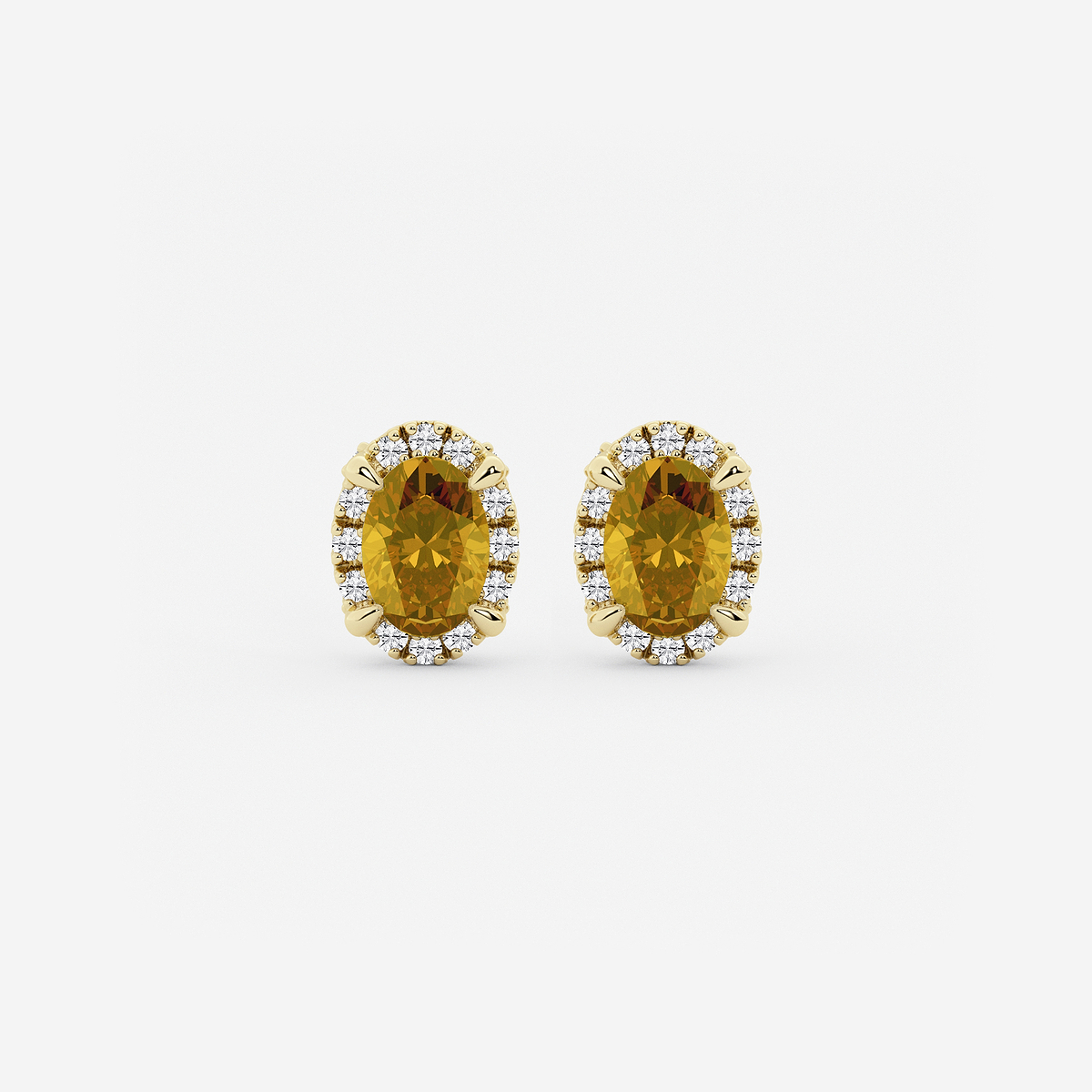 6x4 mm Oval Created Citrine and 1/4 ctw Round Lab Grown Diamond Shadow Halo Stud Earrings