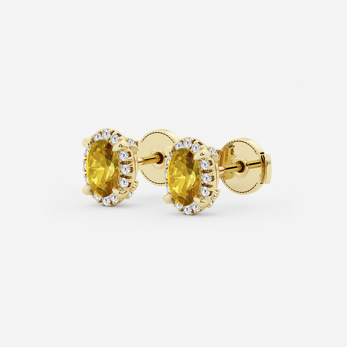 Additional Image 1 for  6x4 mm Oval Created Citrine and 1/4 ctw Round Lab Grown Diamond Shadow Halo Stud Earrings