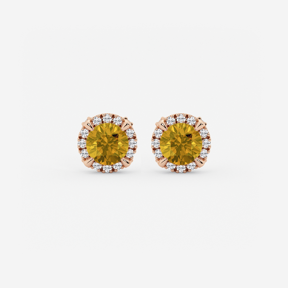 5.1 mm Round Created Citrine and 1/4 ctw Round Lab Grown Diamond Shadow Halo Stud Earrings