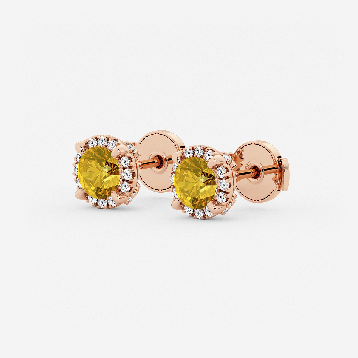 Additional Image 1 for  5.1 mm Round Created Citrine and 1/4 ctw Round Lab Grown Diamond Shadow Halo Stud Earrings