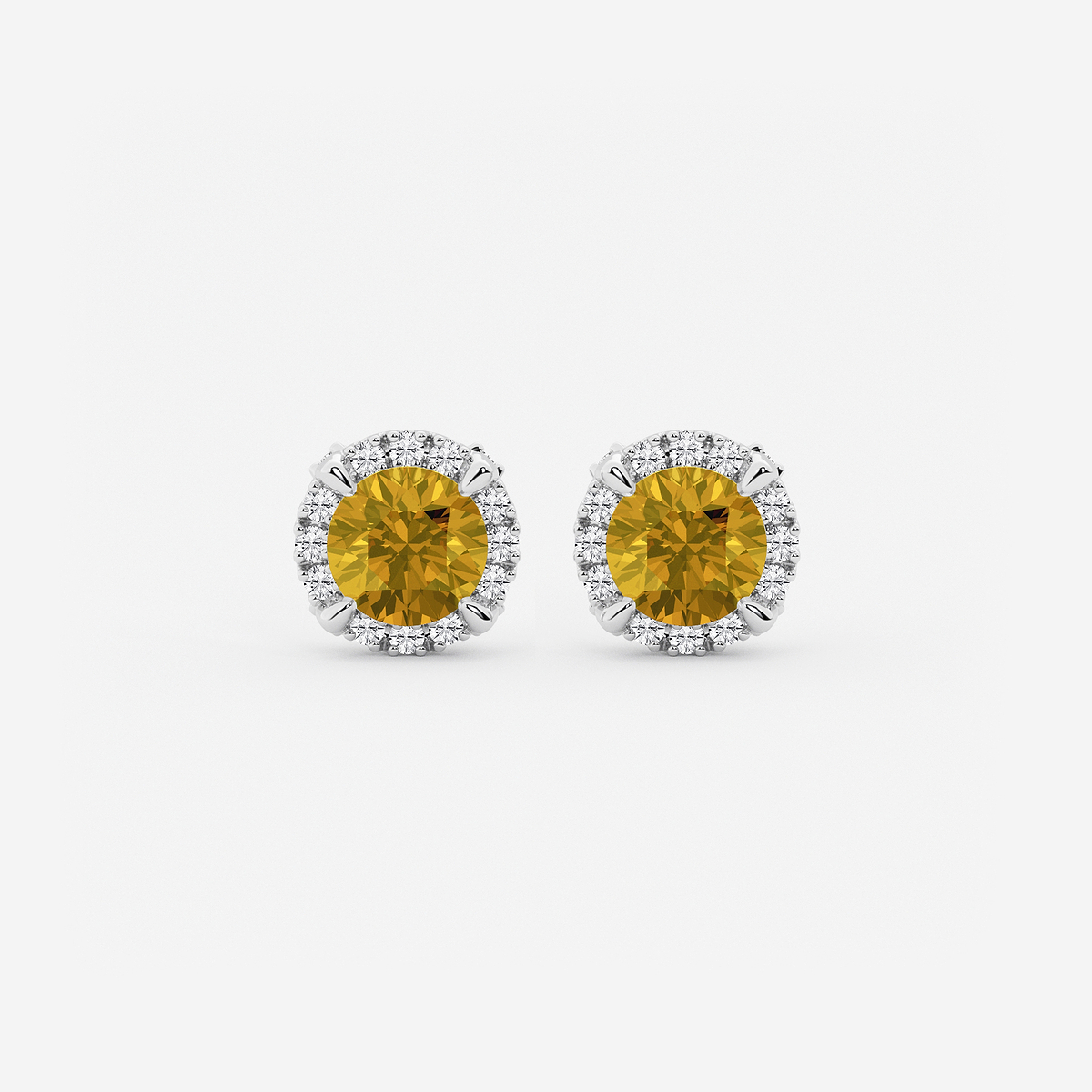 5.1 mm Round Created Citrine and 1/4 ctw Round Lab Grown Diamond Shadow Halo Stud Earrings Platinum