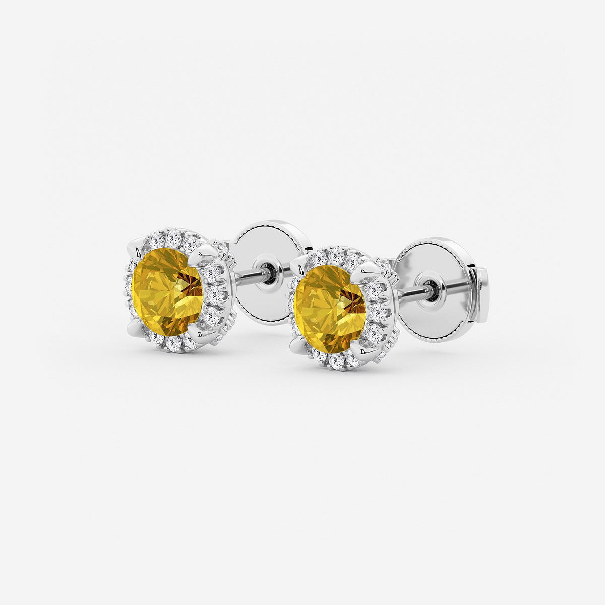 5.1 mm Round Created Citrine and 1/4 ctw Round Lab Grown Diamond Shadow Halo Stud Earrings Platinum