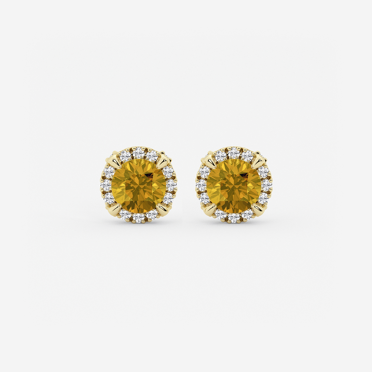 5.1 mm Round Created Citrine and 1/4 ctw Round Lab Grown Diamond Shadow Halo Stud Earrings