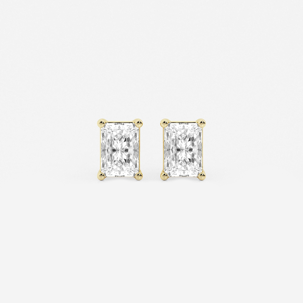 1 ctw Radiant Lab Grown Diamond Four Prong Stud Earrings 14K Yellow Gold, F, VS2