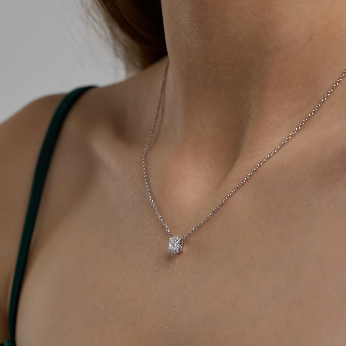 Additional Image 4 for  5/8 ctw Emerald Lab Grown Diamond Halo Pendant with Adjustable Chain