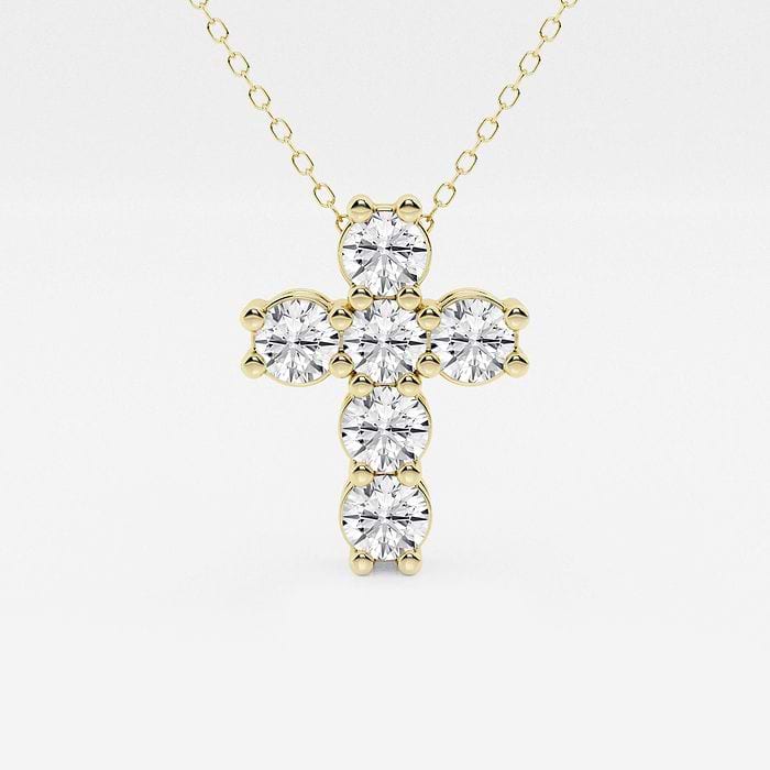 1 ctw Round Lab Grown Diamond Petite Cross Pendant 14K Yellow Gold, F, VS2
