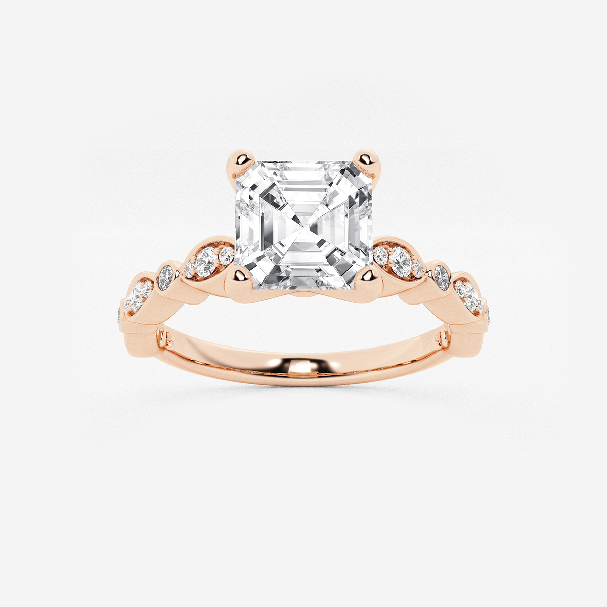 1 ctw Asscher Lab Grown Diamond Engagement Ring with Marquise Shape Side Accents