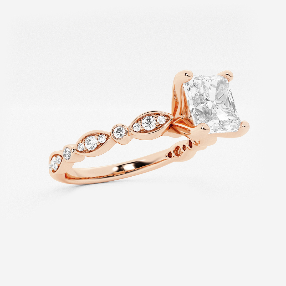 Additional Image 1 for  1 ctw Asscher Lab Grown Diamond Engagement Ring with Marquise Shape Side Accents