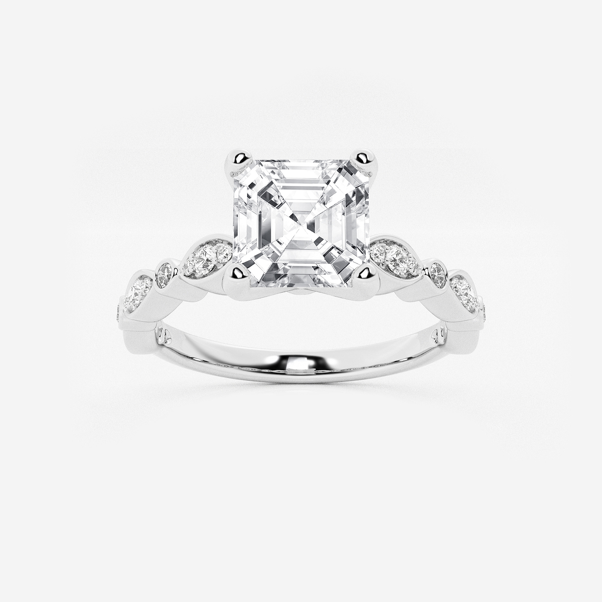 1 3/4 ctw Asscher Lab Grown Diamond Engagement Ring with Marquise Shape Side Accents