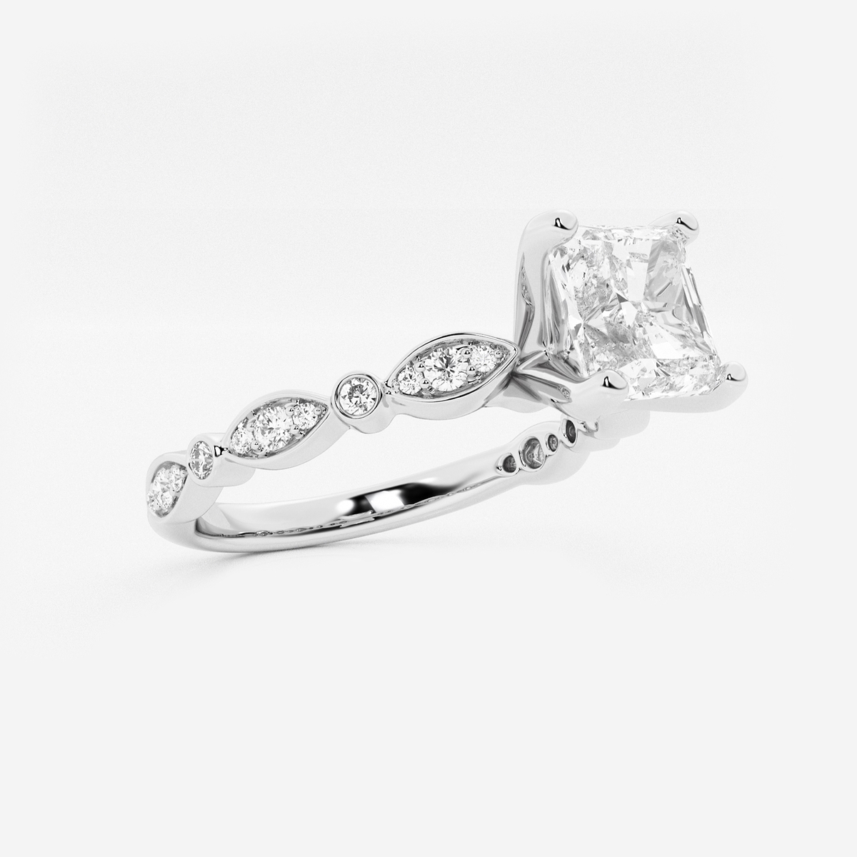 Additional Image 1 for  1 3/4 ctw Asscher Lab Grown Diamond Engagement Ring with Marquise Shape Side Accents