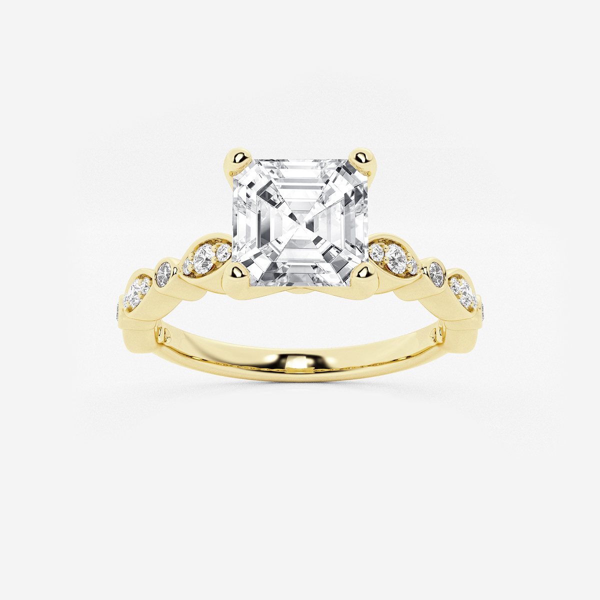 1 3/4 ctw Asscher Lab Grown Diamond Engagement Ring with Marquise Shape Side Accents
