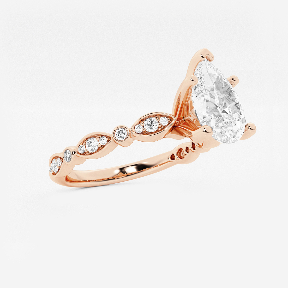 Additional Image 1 for  1 3/4 ctw Pear Lab Grown Diamond Engagement Ring with Marquise Shape Side Accents