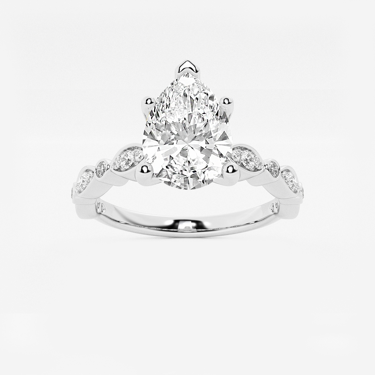2 1/5 ctw Pear Lab Grown Diamond Engagement Ring with Marquise Shape Side Accents