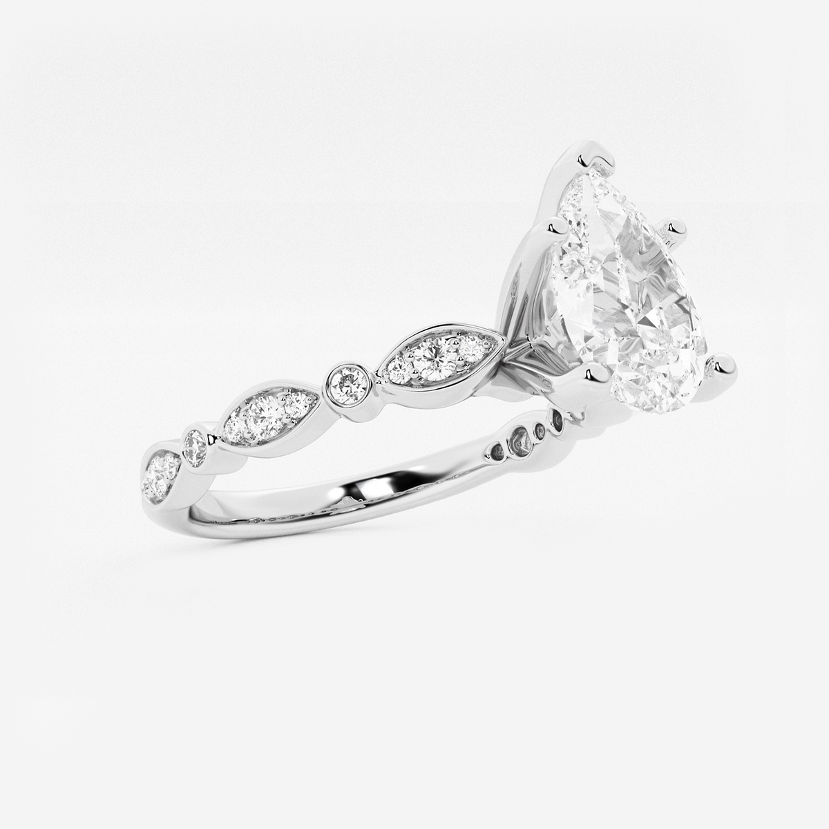 Additional Image 1 for  2 1/5 ctw Pear Lab Grown Diamond Engagement Ring with Marquise Shape Side Accents