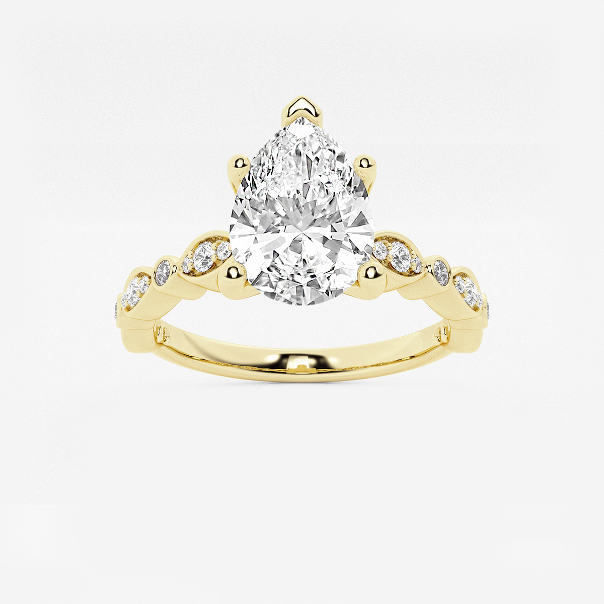 1 3/4 ctw Pear Lab Grown Diamond Engagement Ring with Marquise Shape Side Accents