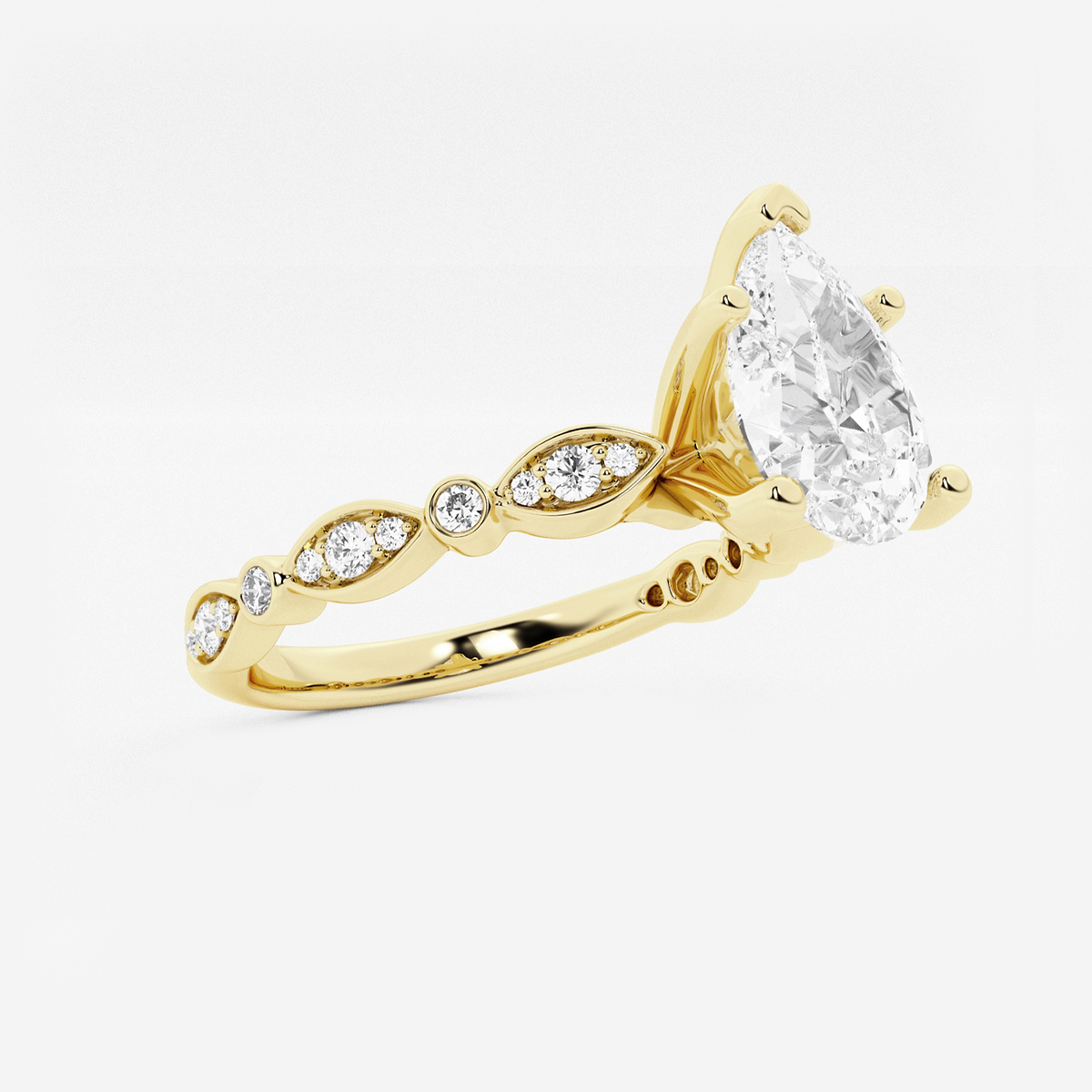 Additional Image 1 for  1 3/4 ctw Pear Lab Grown Diamond Engagement Ring with Marquise Shape Side Accents