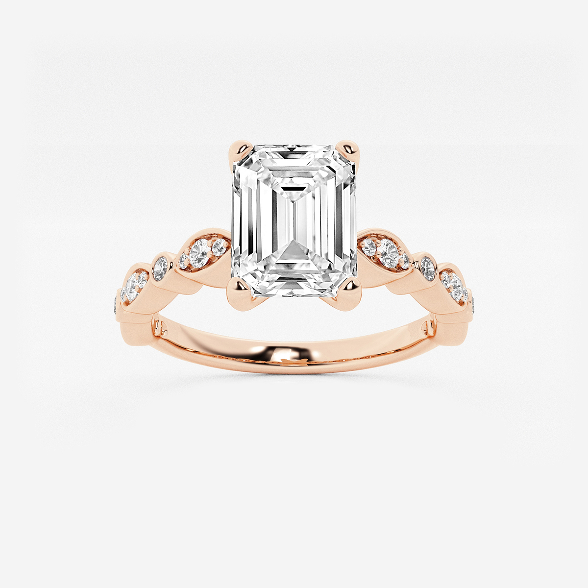 1 3/4 ctw Emerald Lab Grown Diamond Engagement Ring with Marquise Shape Side Accents