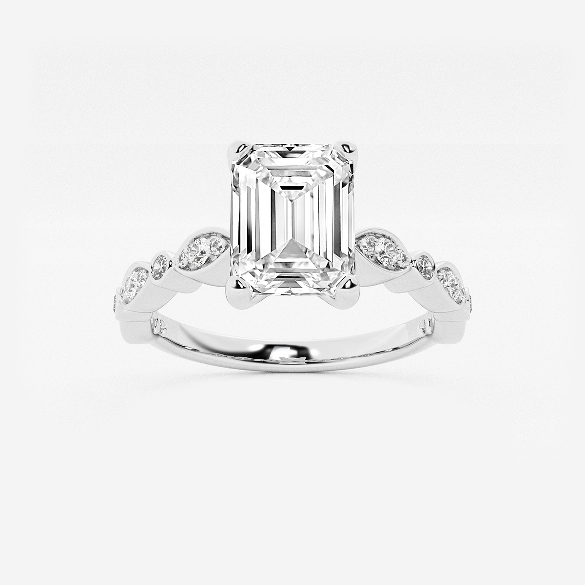 2 1/5 ctw Emerald Lab Grown Diamond Engagement Ring with Marquise Shape Side Accents
