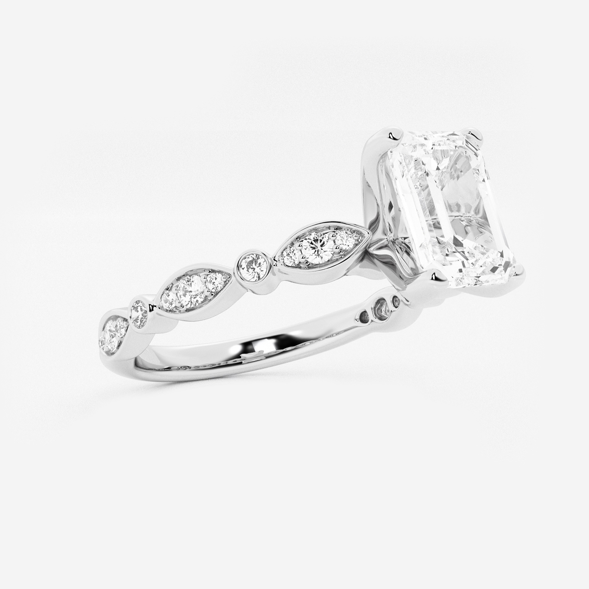Additional Image 1 for  2 1/5 ctw Emerald Lab Grown Diamond Engagement Ring with Marquise Shape Side Accents