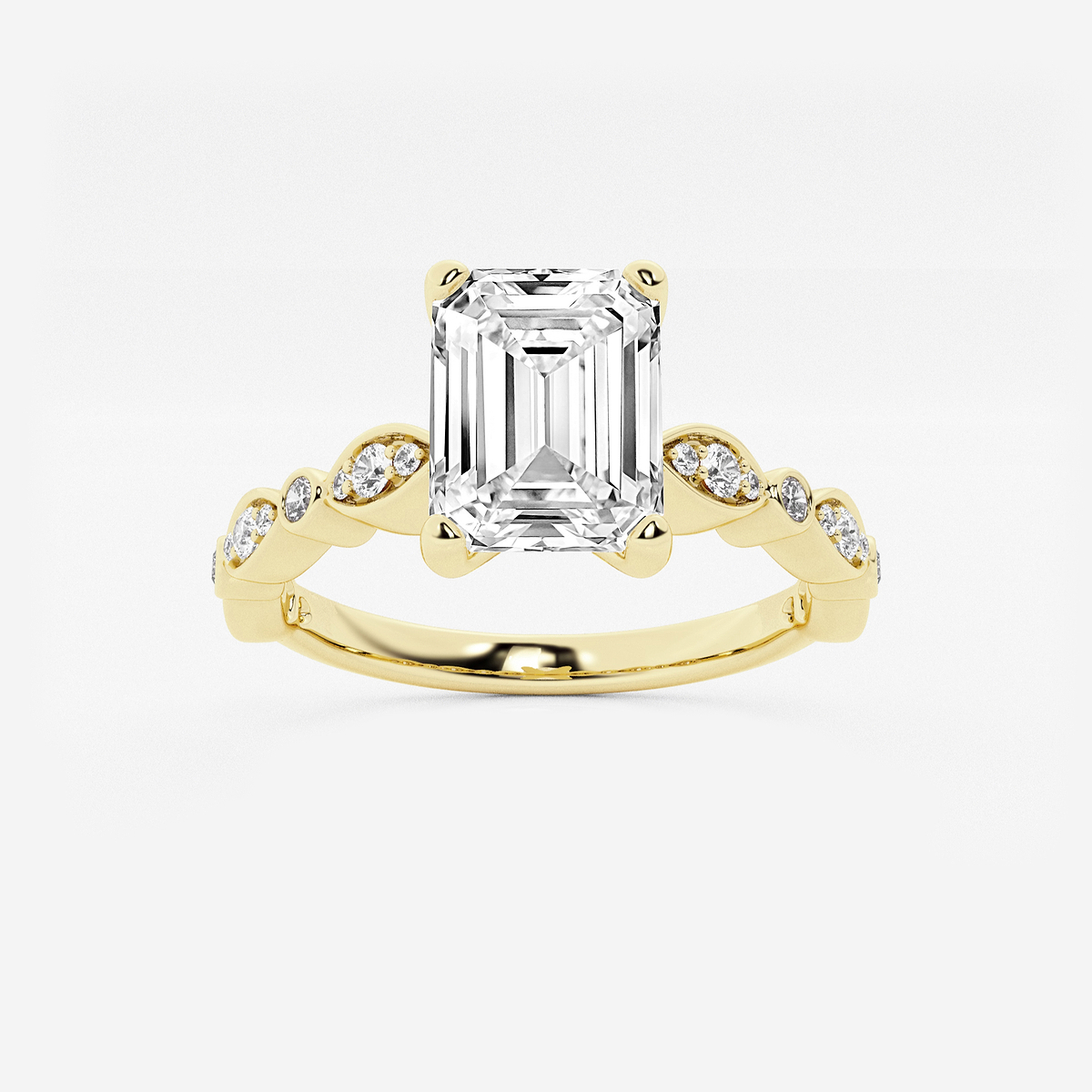 1 3/4 ctw Emerald Lab Grown Diamond Engagement Ring with Marquise Shape Side Accents