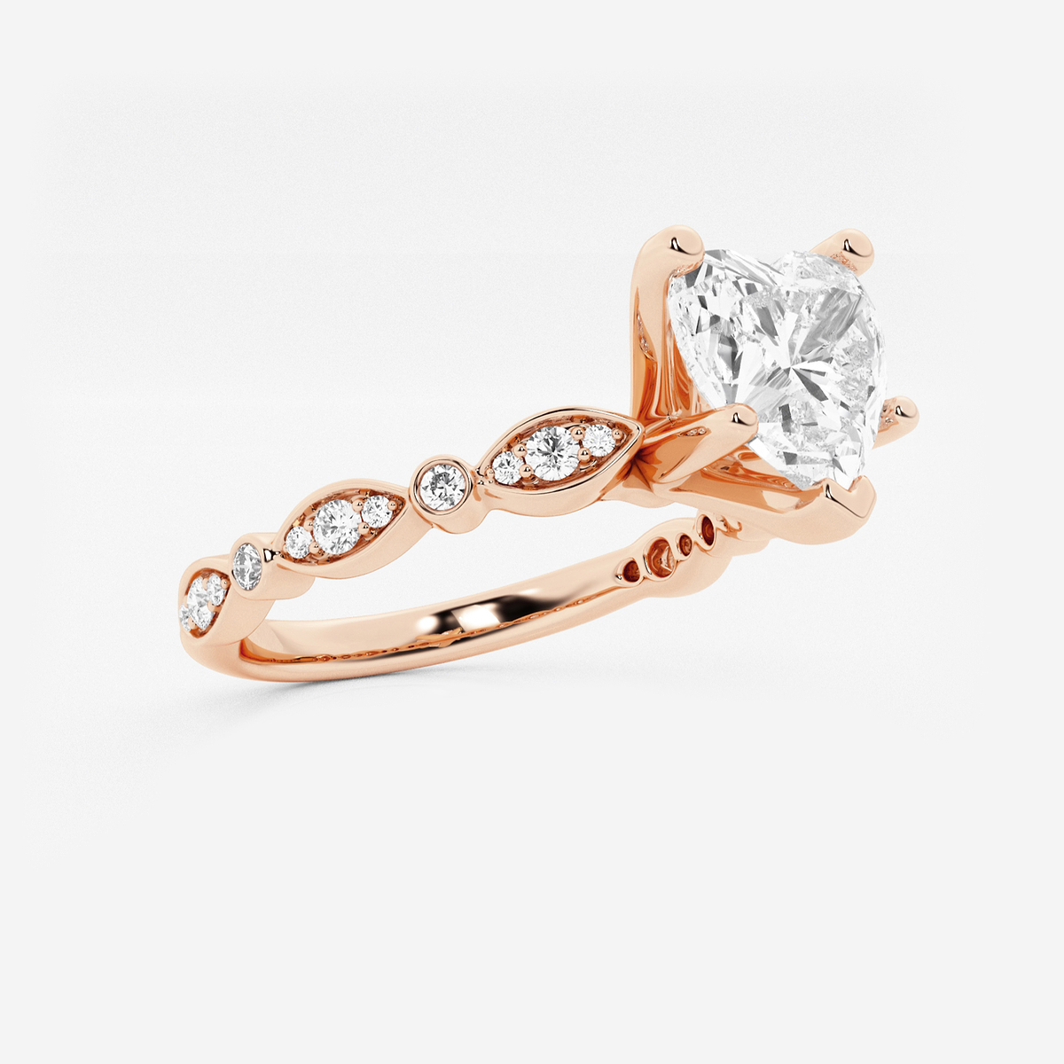 2 1/5 ctw Heart Lab Grown Diamond Engagement Ring with Marquise Shape Side Accents 14K Rose Gold, E, VS1