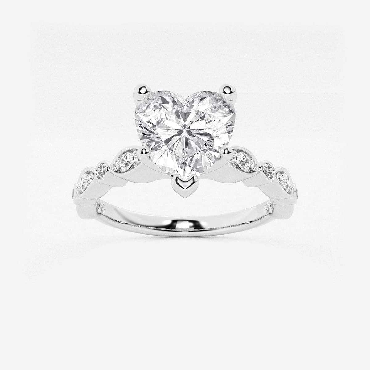 1 1/5 ctw Heart Lab Grown Diamond Engagement Ring with Marquise Shape Side Accents