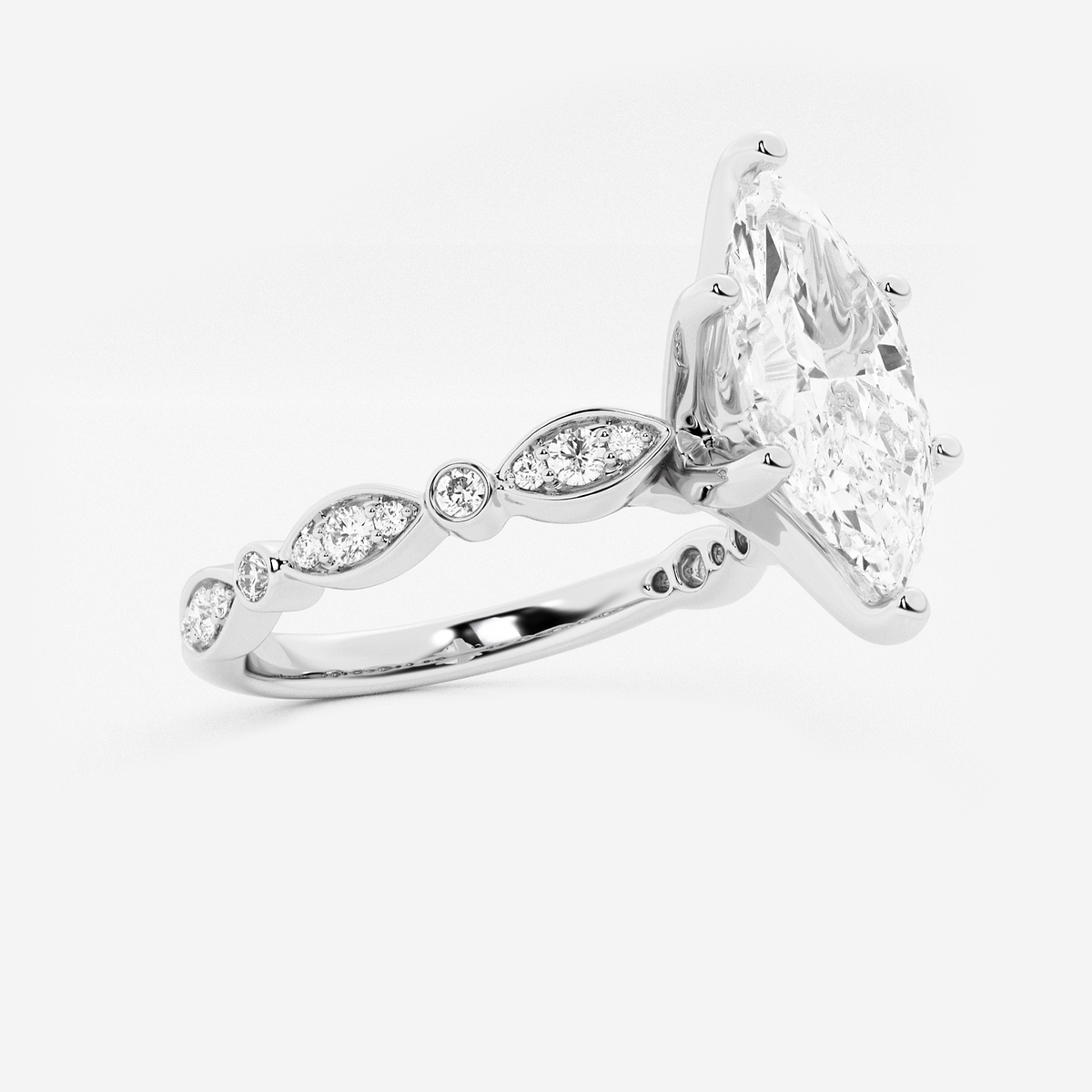 Additional Image 1 for  2 1/5 ctw Marquise Lab Grown Diamond Engagement Ring with Marquise Shape Side Accents