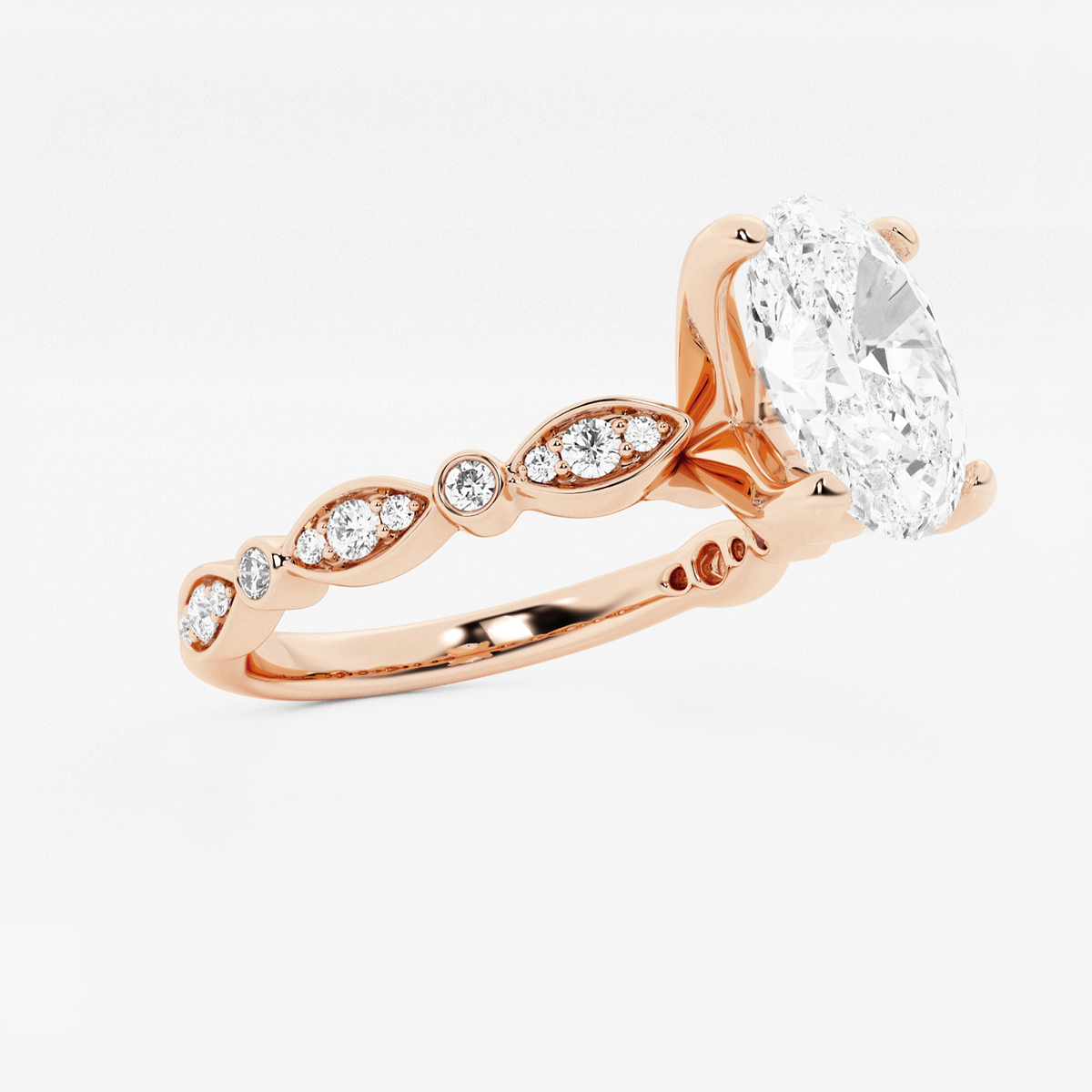 Additional Image 1 for  1 3/4 ctw Oval Lab Grown Diamond Engagement Ring with Marquise Shape Side Accents