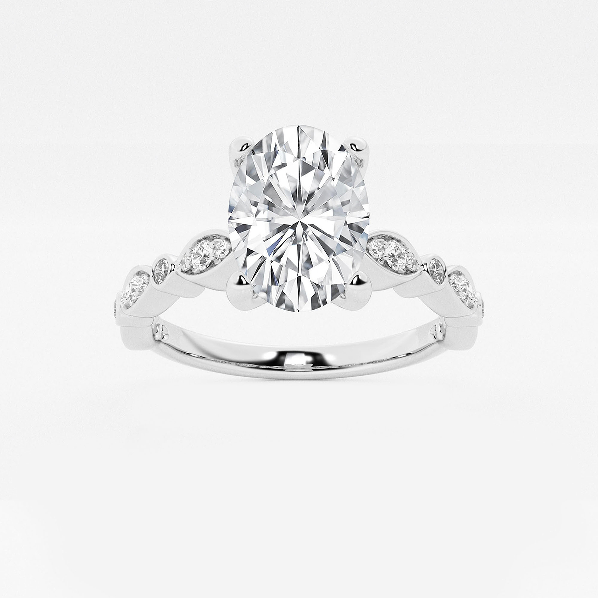 2 1/5 ctw Oval Lab Grown Diamond Engagement Ring with Marquise Shape Side Accents