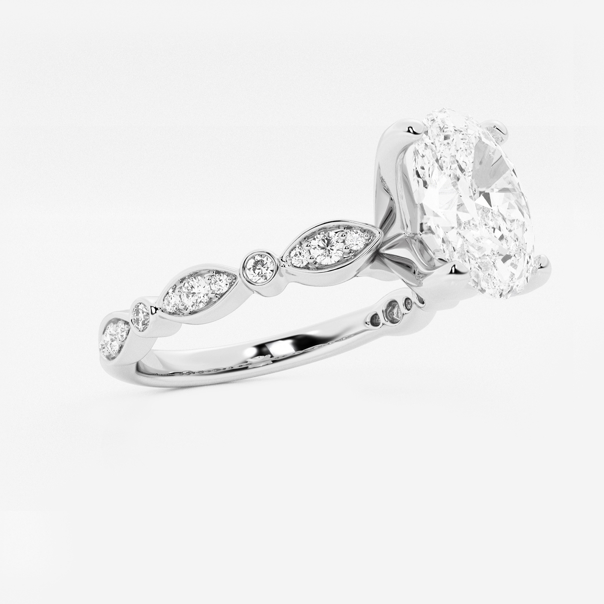 Additional Image 1 for  2 1/5 ctw Oval Lab Grown Diamond Engagement Ring with Marquise Shape Side Accents