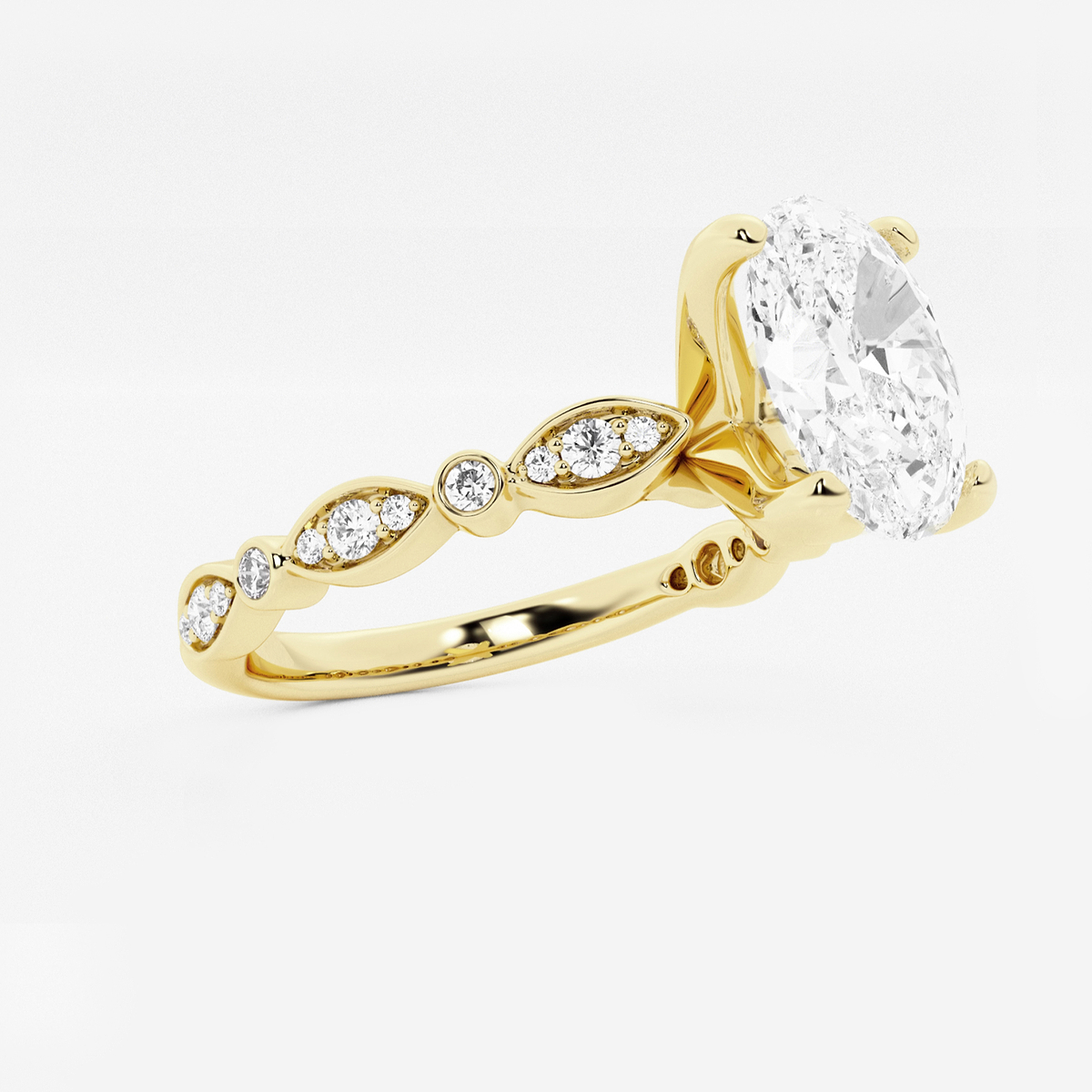 Additional Image 1 for  1 3/4 ctw Oval Lab Grown Diamond Engagement Ring with Marquise Shape Side Accents