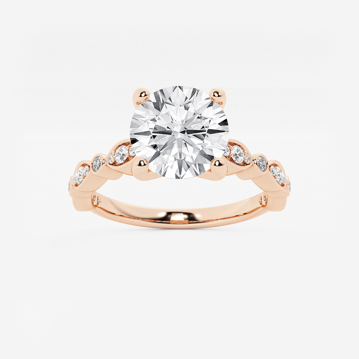 2 1/5 ctw Round Lab Grown Diamond Engagement Ring with Marquise Shape Side Accents