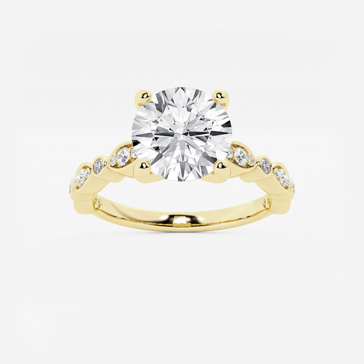 2 1/5 ctw Round Lab Grown Diamond Engagement Ring with Marquise Shape Side Accents