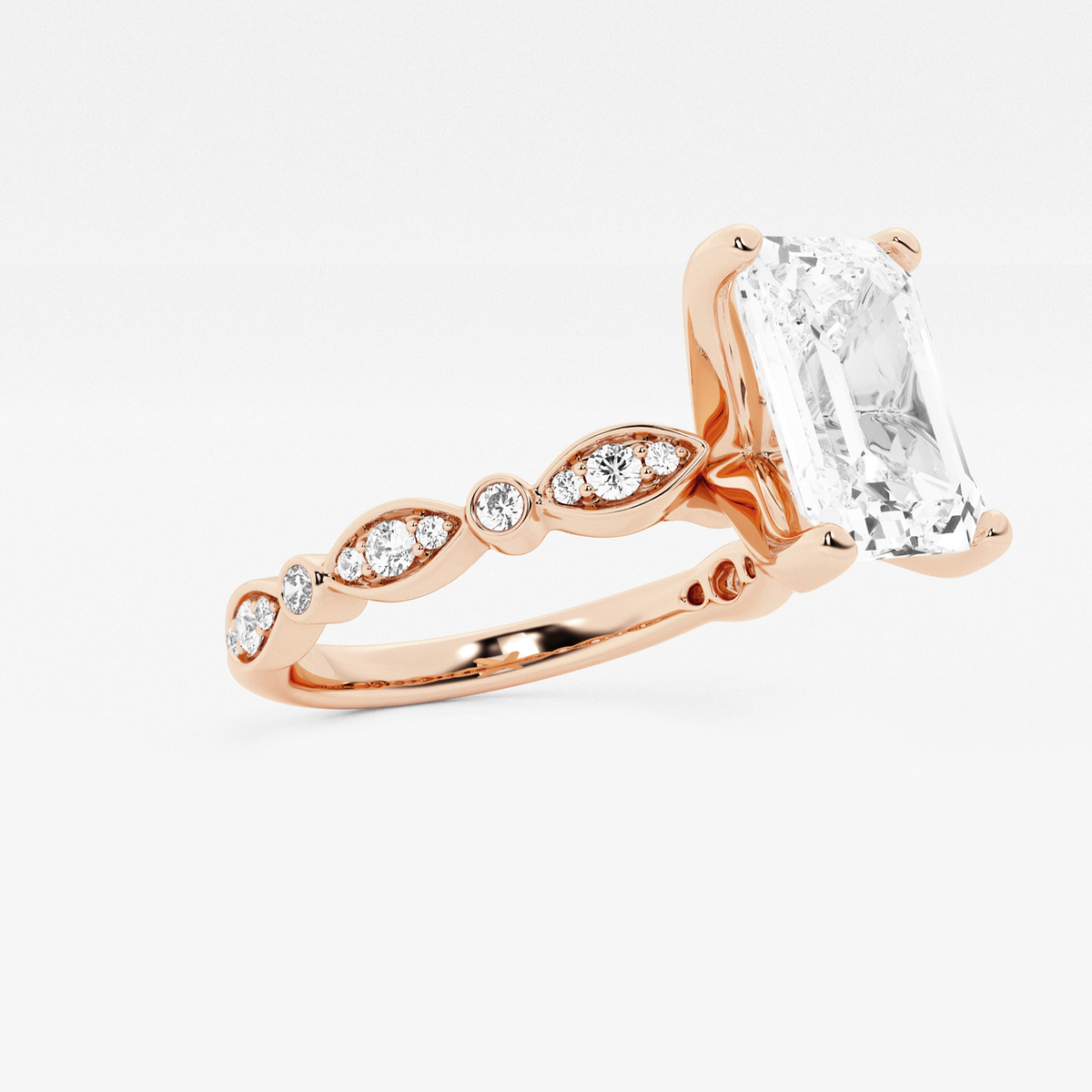 Additional Image 1 for  1 3/4 ctw Radiant Lab Grown Diamond Engagement Ring with Marquise Shape Side Accents