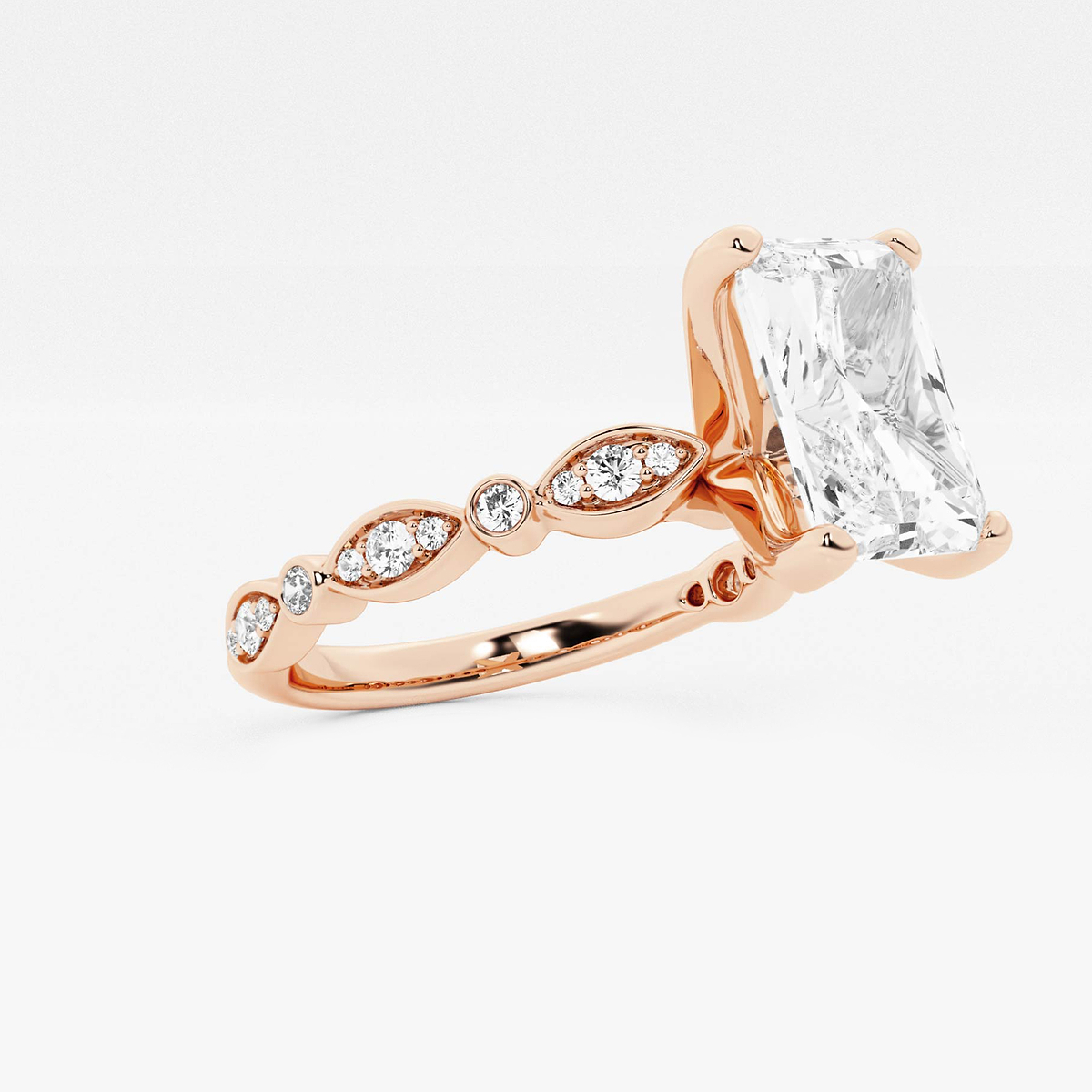 Additional Image 1 for  2 1/5 ctw Radiant Lab Grown Diamond Engagement Ring with Marquise Shape Side Accents