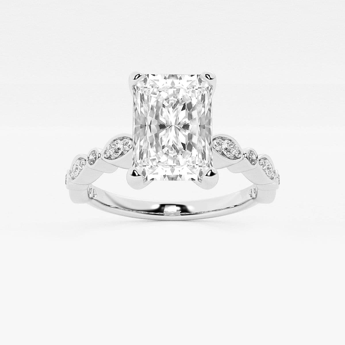 1 1/5 ctw Radiant Lab Grown Diamond Engagement Ring with Marquise Shape Side Accents